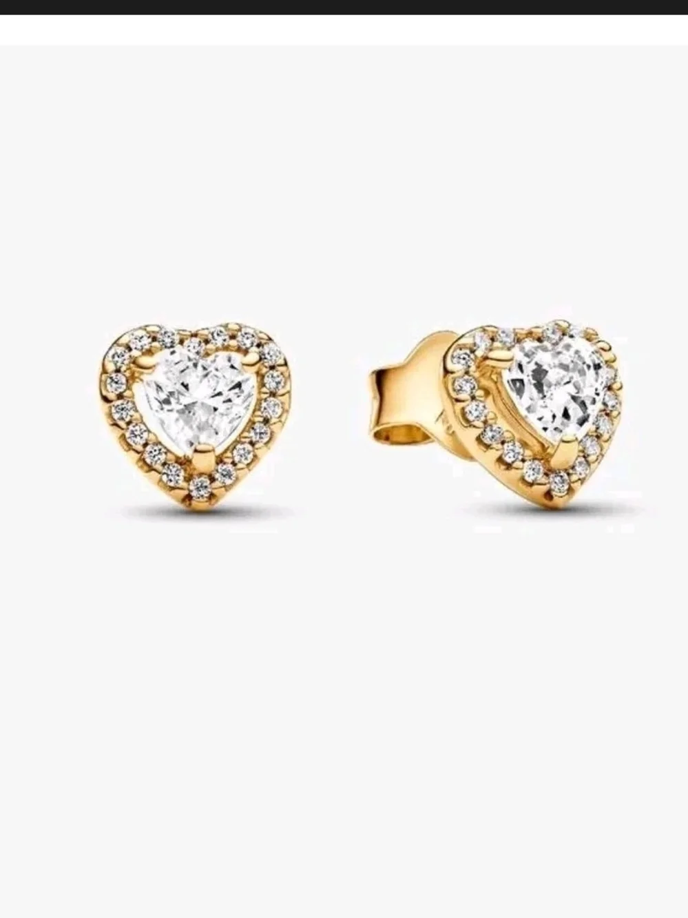 Pandora Ale Gold Tone Heart Halo Stud Earrings with Clear Stones Box And Bag